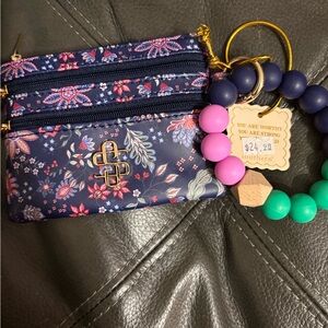 Simply Southern Navy Floral Zip Coin Pouch with Beaded Keyring